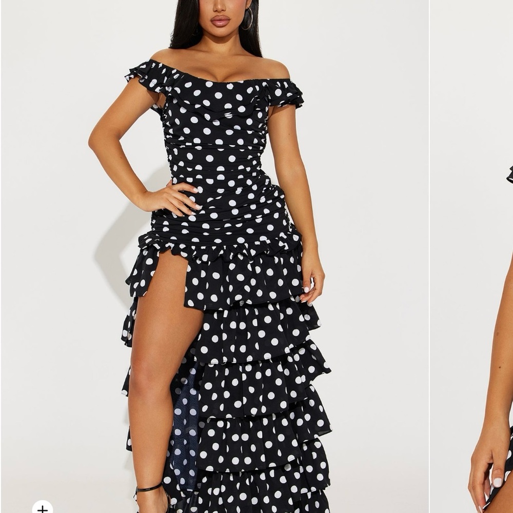 Elegant Black Polka Dot Off-Shoulder Dress